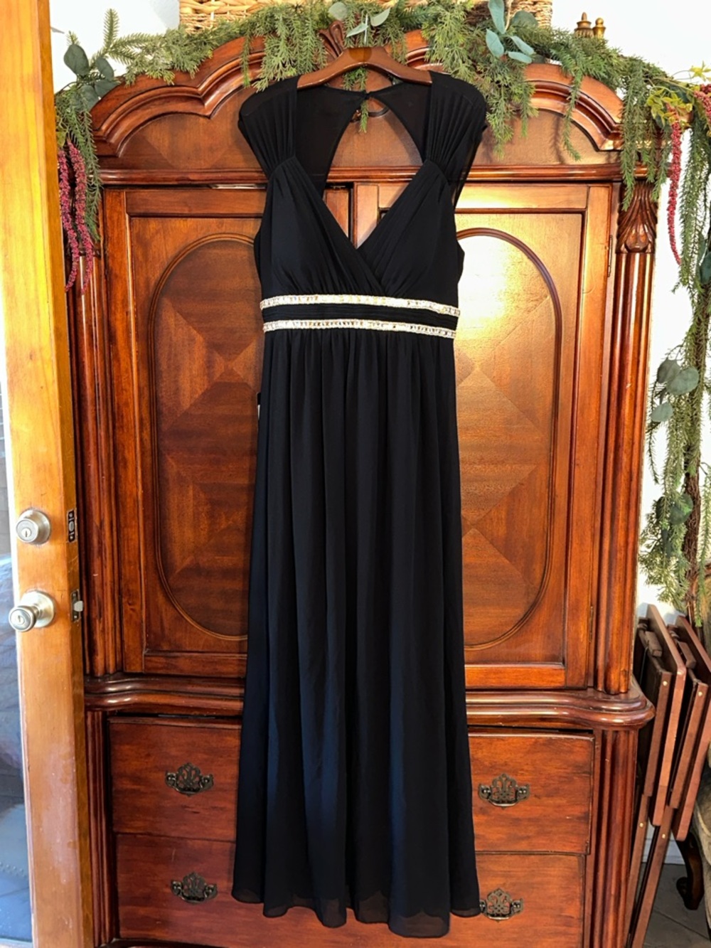 NWT Ever Pretty Black Evening Gown with Embellished Waistband